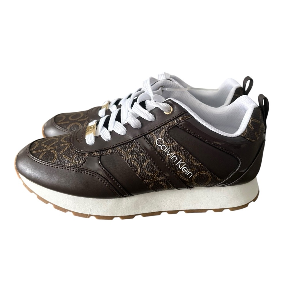 Calvin Klein Women’s Lace Up Sneakers CK Logo Faux Leather Upper Size 7.5 NWOB - Picture 3 of 7